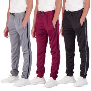 Real Essentials 3 Pack: Boy's Mesh Active Athletic Casual Jogger Sweatpants with Pockets