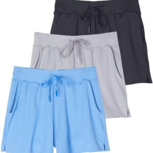 Real Essentials 3 Pack: Women's Shorts Hiking Athletic Yoga Lounge Workout Running Casual Pockets 2.5" (Plus Available)