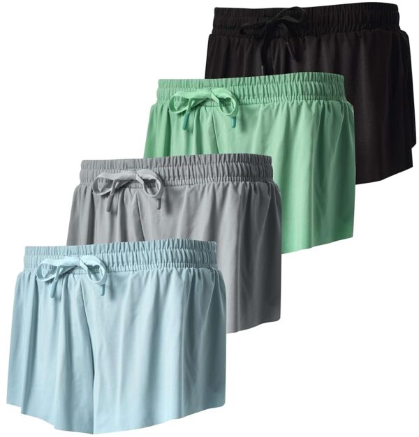 Real Essentials 4 Pack: Girls 2-in-1 Flowy Shorts with Spandex Liner Youth Butterfly Skirts - Athletic Dance (Ages 4-18)