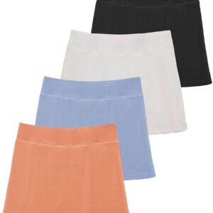 Real Essentials 4 Pack: Girls' Active Skirt Athletic Performance Skort - Tennis Golf Skirt with Bike Short Lining (4-16)