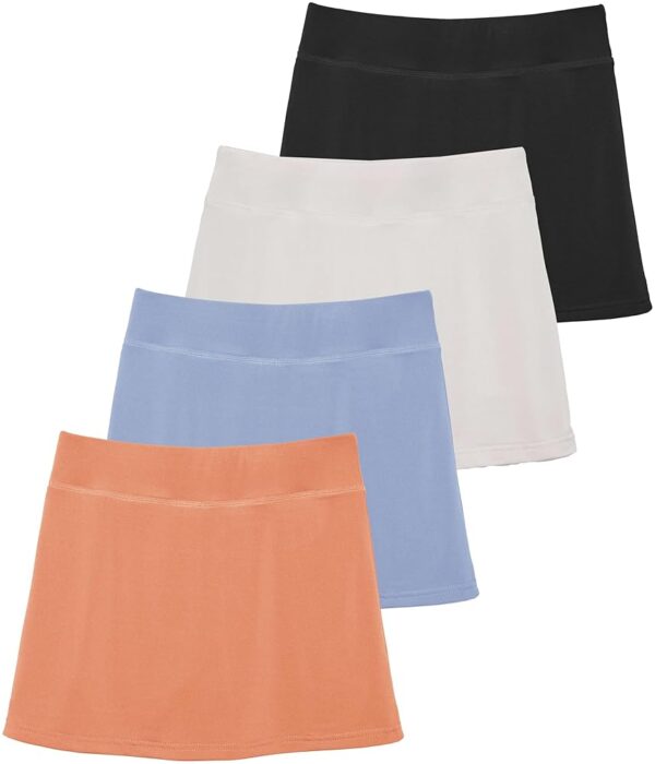 Real Essentials 4 Pack: Girls' Active Skirt Athletic Performance Skort - Tennis Golf Skirt with Bike Short Lining (4-16)