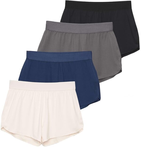 Real Essentials 4 Pack: Girls Athletic Performance Running Shorts with Drawstring & Pockets