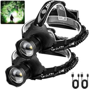 Rechargeable Headlamp, 990,000 Lumens LED Super Bright Head Lamp with 5 Lighting Modes, USB Rechargeable, 90°Adjustable, Waterproof, Bright Headlamp for Adults Camping Biking...