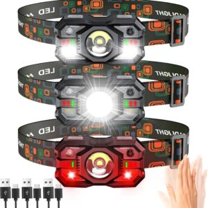 Rechargeable Headlamp Flashlight 3-Pack, 2000 Lumen Super Bright LED Headlight with Red Light, Motion Sensor for Adults Kid, Waterproof Lightweight Head Lamp for Outdoor Camping...