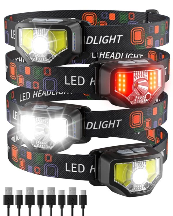 Rechargeable LED Headlamp, 1200 Lumen Super Bright, Waterproof for Hiking, Running, Fishing, Cycling - With Motion Sensor