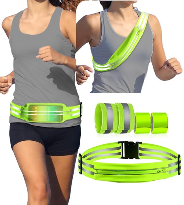 Reflective Running Gear,Reflective Belt Sash with Storage Bag,Reflective Bands,Reflectors Armband for Women Men,Safety Reflective Straps Bracelets for Running,Cycling,Walking 5...