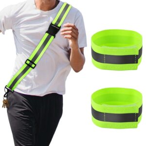 Reflective Running Gear, Reflective Shoulder Strap with Running Arm Band High Visibility Night Reflector Bands for Men Women Walking Running Cycling