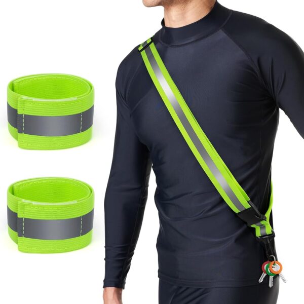 Reflective Sash for Walking at Night, High Visibility Reflective Running Gear Night Walking Safety Gear for Men Women Kids, Reflective Sash with 2 Pcs Reflective Armbands for...