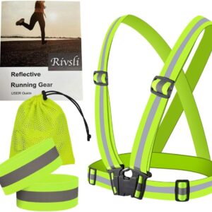 Reflective Vest for Walking at night 360°High Visibility Running Vest Reflective Belt With 2Pack Reflector Armbands Adjustable Elastic Safety Vest Reflective Running Gear For...