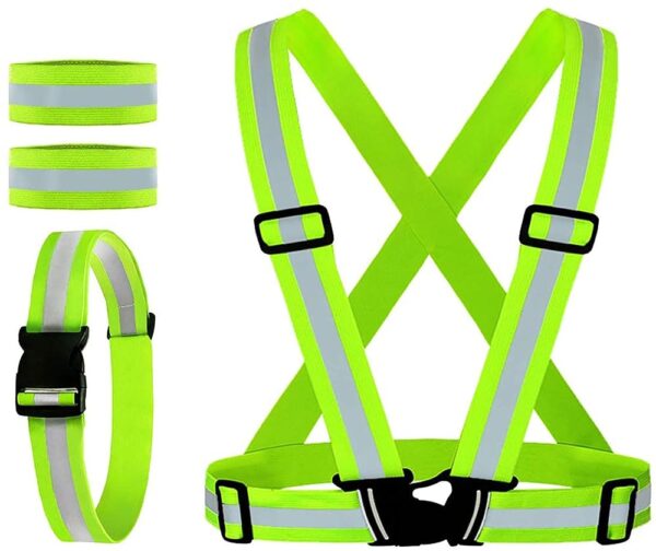 Reflective Vest, Reflective Glow Belt with 2Pack Reflector Armbands, Adjustable Elastic Safety Vest Outdoor Reflective Belt High Visibility, Ultralight & Comfy for Running,...