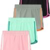 Resinta 4 Pack Youth Girls Athletic Shorts Quick Dry Active Shorts Big Girl Summer Sports Shorts for Running Dance Yoga