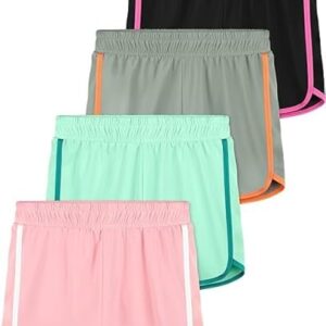 Resinta 4 Pack Youth Girls Athletic Shorts Quick Dry Active Shorts Big Girl Summer Sports Shorts for Running Dance Yoga