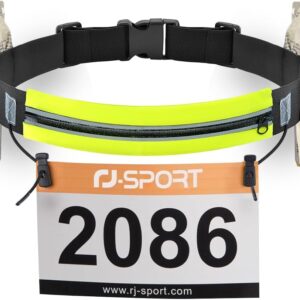 RJ-Sport Triathlon Belt with Pouch - Race Number Bib Holder with 6 Gel Loops, Ideal for Running, Cycling & Marathon (Yellow)