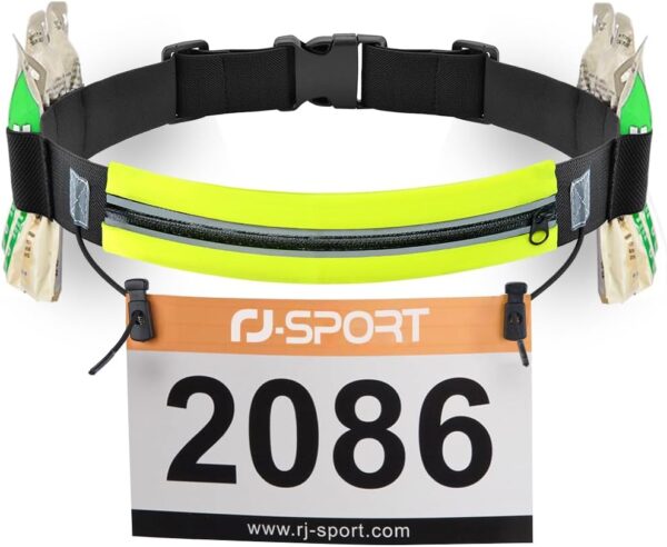 RJ-Sport Triathlon Belt with Pouch - Race Number Bib Holder with 6 Gel Loops, Ideal for Running, Cycling & Marathon (Yellow)