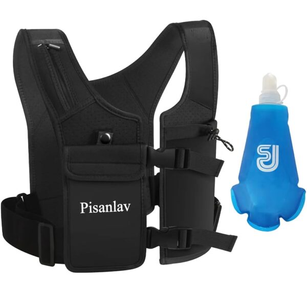 Running Vest, Reflective Running Vest with 500ml Hydration Bottle, Adjustable Waterproof Running Phone Holder with Chest and Waist Straps for Running, Hiking, Fitness, and...