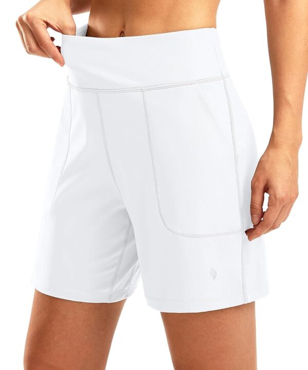 SANTINY Women's 6'' Athletic Long Shorts with 4 Pockets High Waisted Bermuda Shorts for Women Walking Running Casual