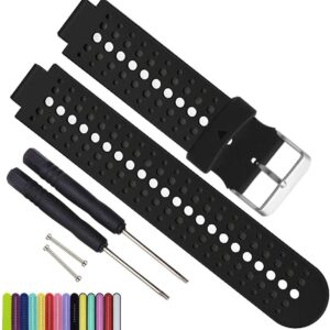 Silicone Waterproof Replacement Watch Bands and Straps With 2PCS Pin Removal Tools + 2PCS Lugs Adapters for Garmin Fouerunner 220 230 235 620 630 735 GPS Running Smart Wrist...