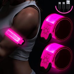 Simket LED Armband Rechargeable for Running Walking at Night (2 Pack), Running Lights for Runners, Running lights, High Visibility Reflective Running Gear Adjustable Light Up...