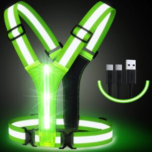 Simket Led Light Up Running Vest Reflective Vest for Walking at Night, High Visibility Night Running Gear Rechargeable Adjustable Running Lights for Runners Walkers Men Women