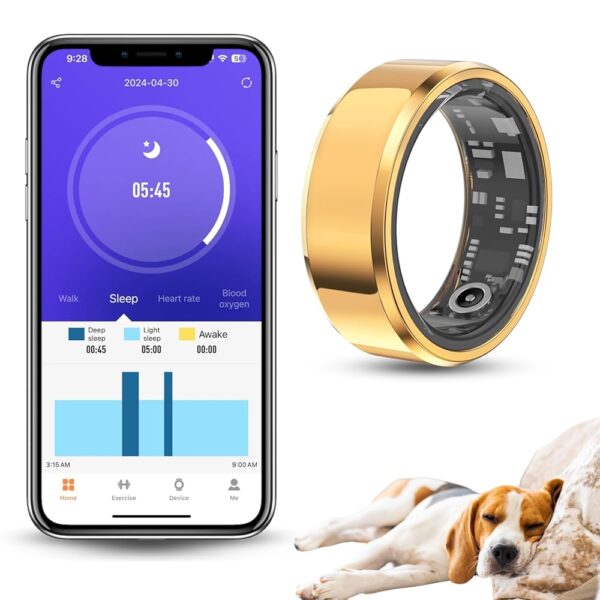 Smart Ring X1 for Men and Women, Sleep Tracker, Health Tracker, Fitness Tracker, Heart Rate, Shake and take Photos, Waterproof, Health Tracking (Gold, #11-64.6mm/2.54in)