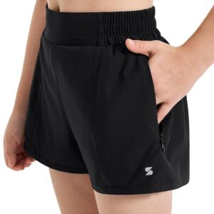 Stelle Girl's Athletic Shorts with Liner Zipper Pockets Elastic Waist Running Shorts Sports Active Shorts for Teen Kids