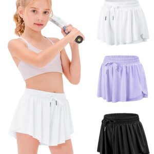 Stelle Girls Flowy Shorts with Pockets Athletic Running Skirt High Waist Butterfly 2 in 1 Sports Short 5-16 Years