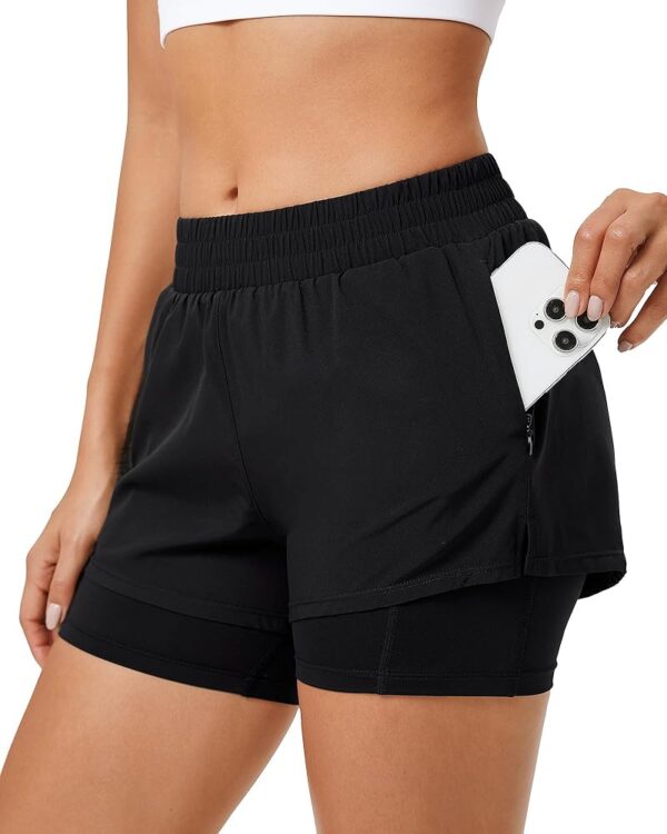 Stelle Women's 2 in 1 Running Shorts Athletic Workout Gym Shorts High Waisted Shorts with Liner Zipper Pockets