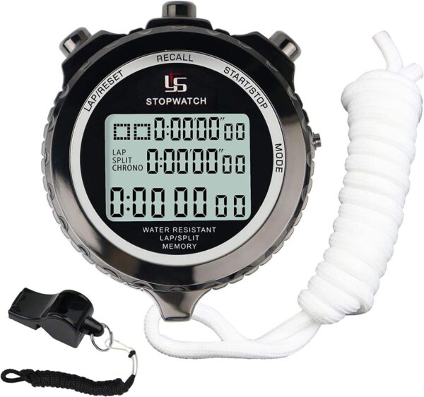 Stopwatch, Metal Stop Watch with Backlight for Sports 10 & 100 Laps Stopwatches Timer for Sports and Competitions