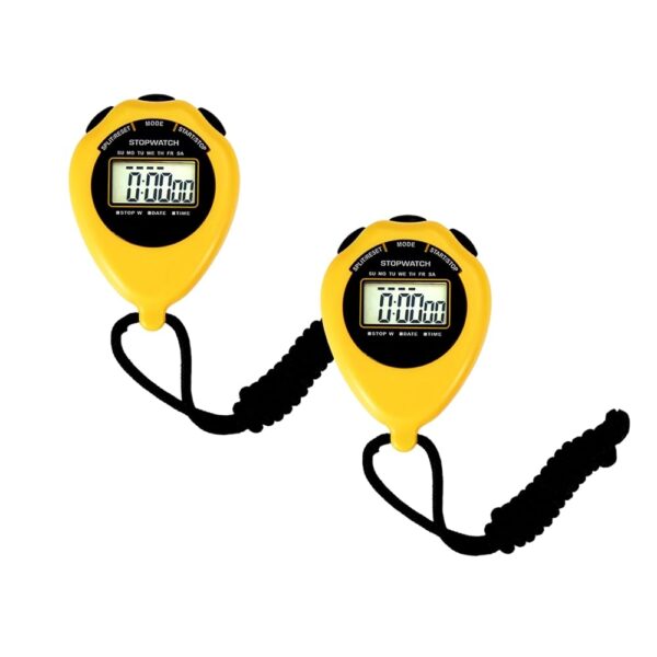 Stopwatch Sport Timer, 2 Pack Large Display Digital Stopwatch timer with Date Time, No Alarm Silent Easy to Set Stopwatches for Sports, Coaches, Kids, Swimming and Running (Yellow)