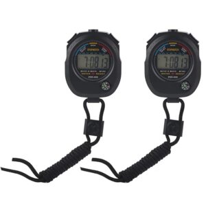 Stopwatch Timer, 2 Pcs Digital LCD Stopwatch Timer, Multifunctional Referee and Athletic Meetings Timer for Racing, Running, Swimming, etc, Time, Calendar and Alarm Display