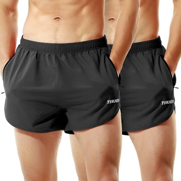 TENJOY Men's Running Shorts Gym Athletic Workout Shorts for Men 3 inch Sports Shorts with Zipper Pocket