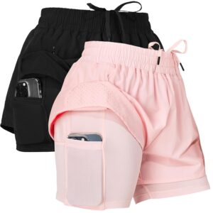 Ultra Performance Gym Shorts Women Pack of 2, Nylon Compression Workout Shorts Women with Liner