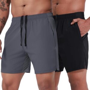 VPOS 2 Pack Men's Athletic Shorts 7 Inch Inseam, Mens Workout Shorts Lightweight Quick Dry Gym Running Shorts for Men