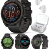 Wearable4U Garmin Fenix 8 – 47 mm, AMOLED Sapphire Multisport GPS Smartwatch,Carbon Gray DLC Titanium with Black/Pebble Gray Silicone, Built-in LED Flashlight White Earbuds Bundle