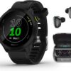 Wearable4U Garmin Forerunner 55 GPS Running 42 mm Watch with Daily Suggested Workouts, Black Black Earbuds Power Bundle