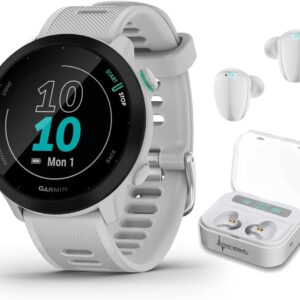 Wearable4U Garmin Forerunner 55 GPS Running 42 mm Watch with Daily Suggested Workouts, White White Earbuds Power Bundle