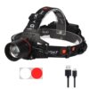 WINDFIRE Rechargeable Headlamp White Red LED Hunting Headlamps Super Bright 4 Modes Tactical Red Headlight 90° Adjustable Zoomable Head Lamp for Running Camping Hiking Fishing...