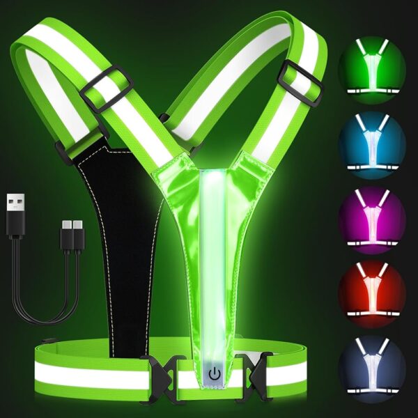 Zacro LED Reflective Vest Running Gear, 5 Lights Colors High Visibility Reflective Running Gear Rechargeable Light Up Running Vest for Walking Running Cycling, Adjustable for...