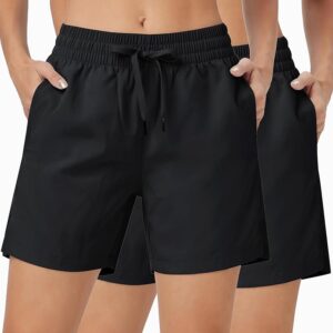 ZUTY 2 Pack 5" Womens Athletic Shorts Basic Running Shorts Lightweight Quick Dry Gym Workout Shorts with Pockets