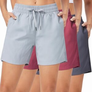 ZUTY 3 Pack 5" Womens Athletic Shorts Basic Running Shorts Lightweight Quick Dry Gym Workout Shorts with Pockets